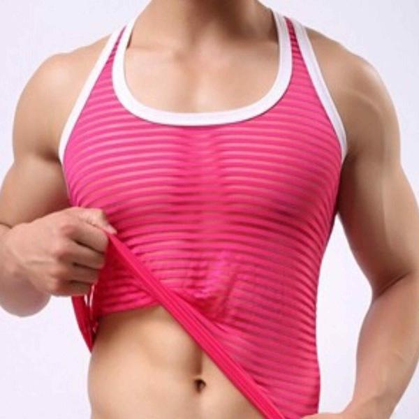 Men's Striped Sheer Tank Top