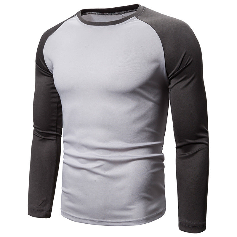 Men's Color-block Long-sleeved Top With Stitching Round Neck