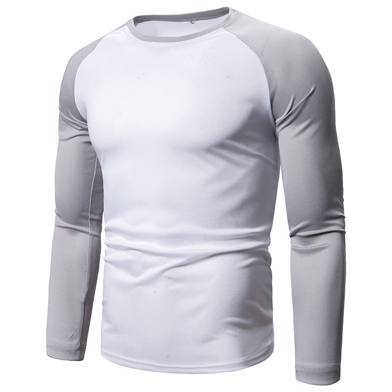 Men's Color-block Long-sleeved Top With Stitching Round Neck