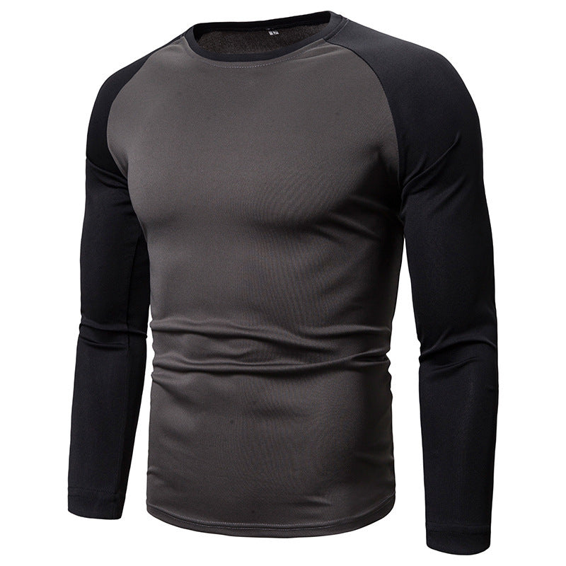 Men's Color-block Long-sleeved Top With Stitching Round Neck